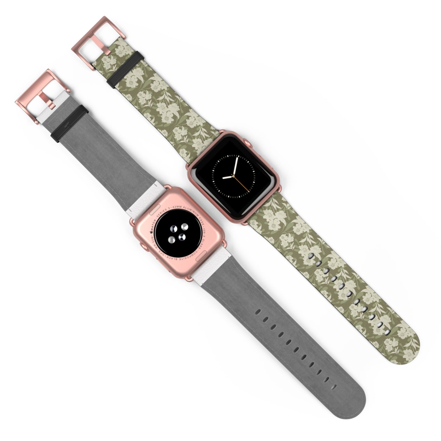 Olive Floral Pattern Watch Band — Vintage Botanical Apple Watch Strap