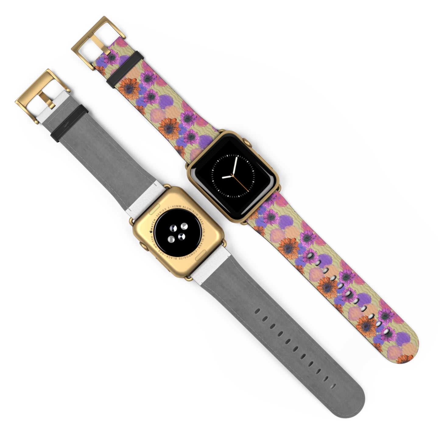 Floral Watercolor Apple Watch Band — Purple & Orange Zinnia Print