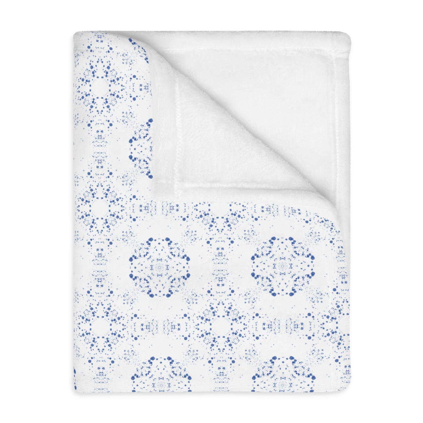 Velveteen Microfiber Blanket (Two-sided print) - Batik Scatter, Blue and White