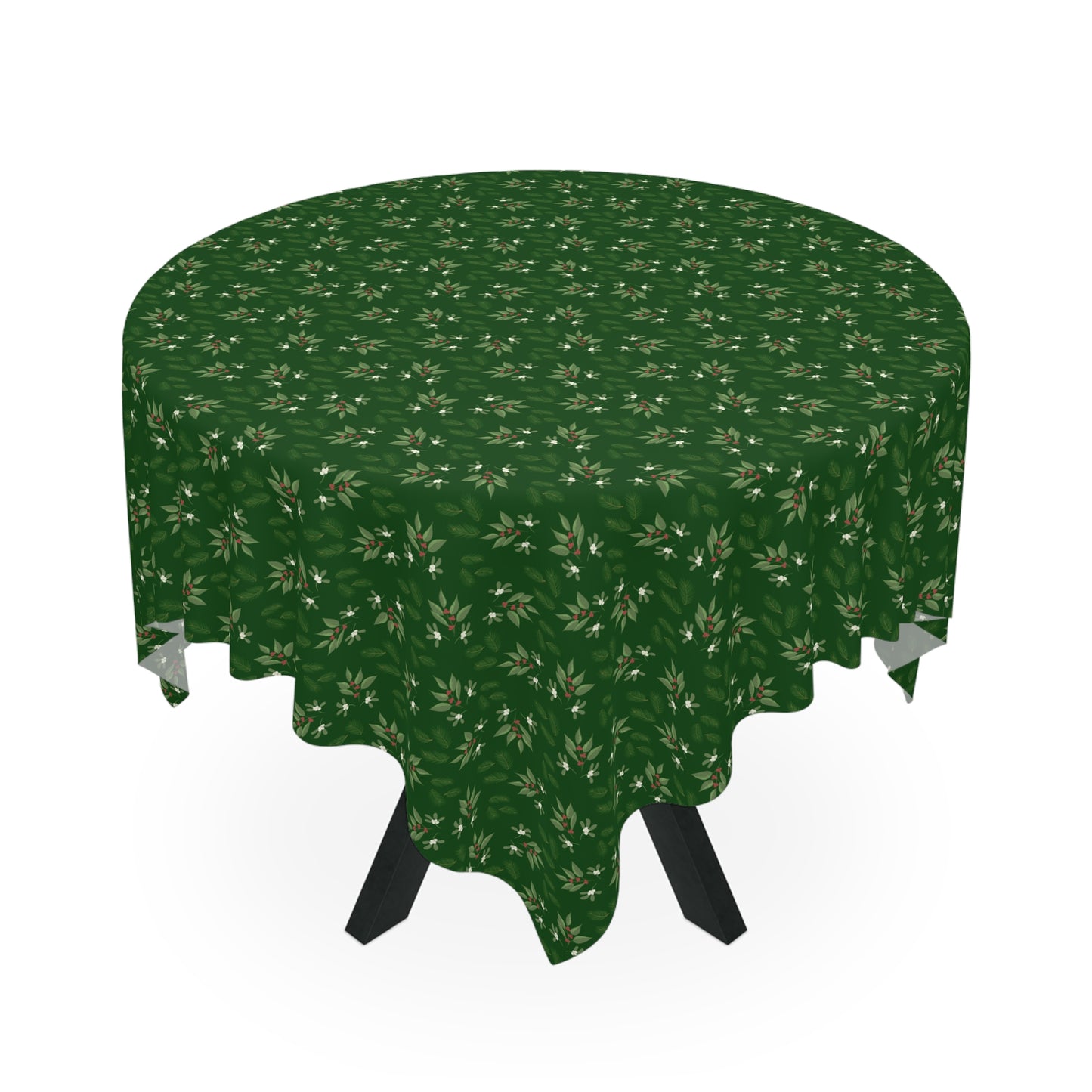 Tablecloth, Mistletoe, Berries and Sprigs, Emerald