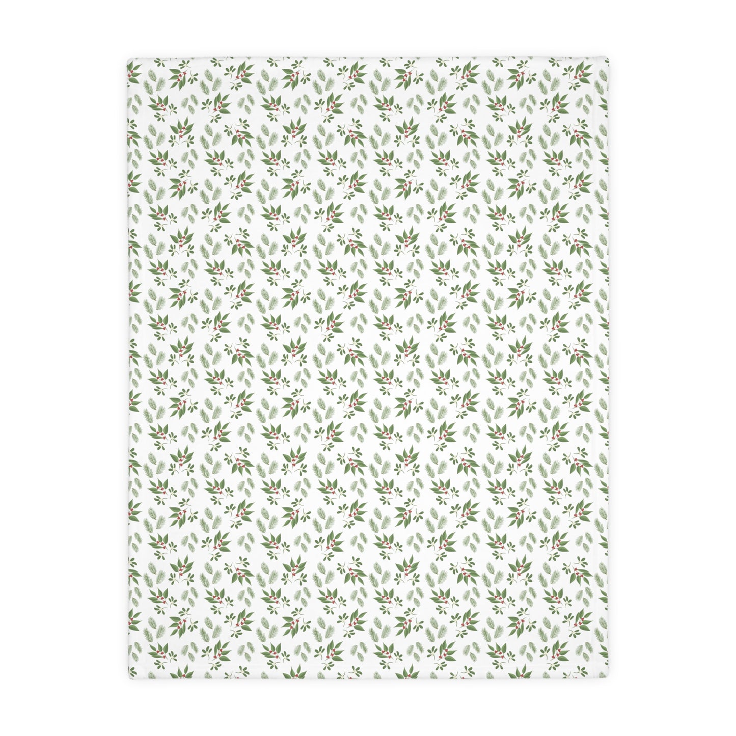 Velveteen Microfiber Blanket (Two-sided print) - Mistletoe, Berries and Sprigs, White