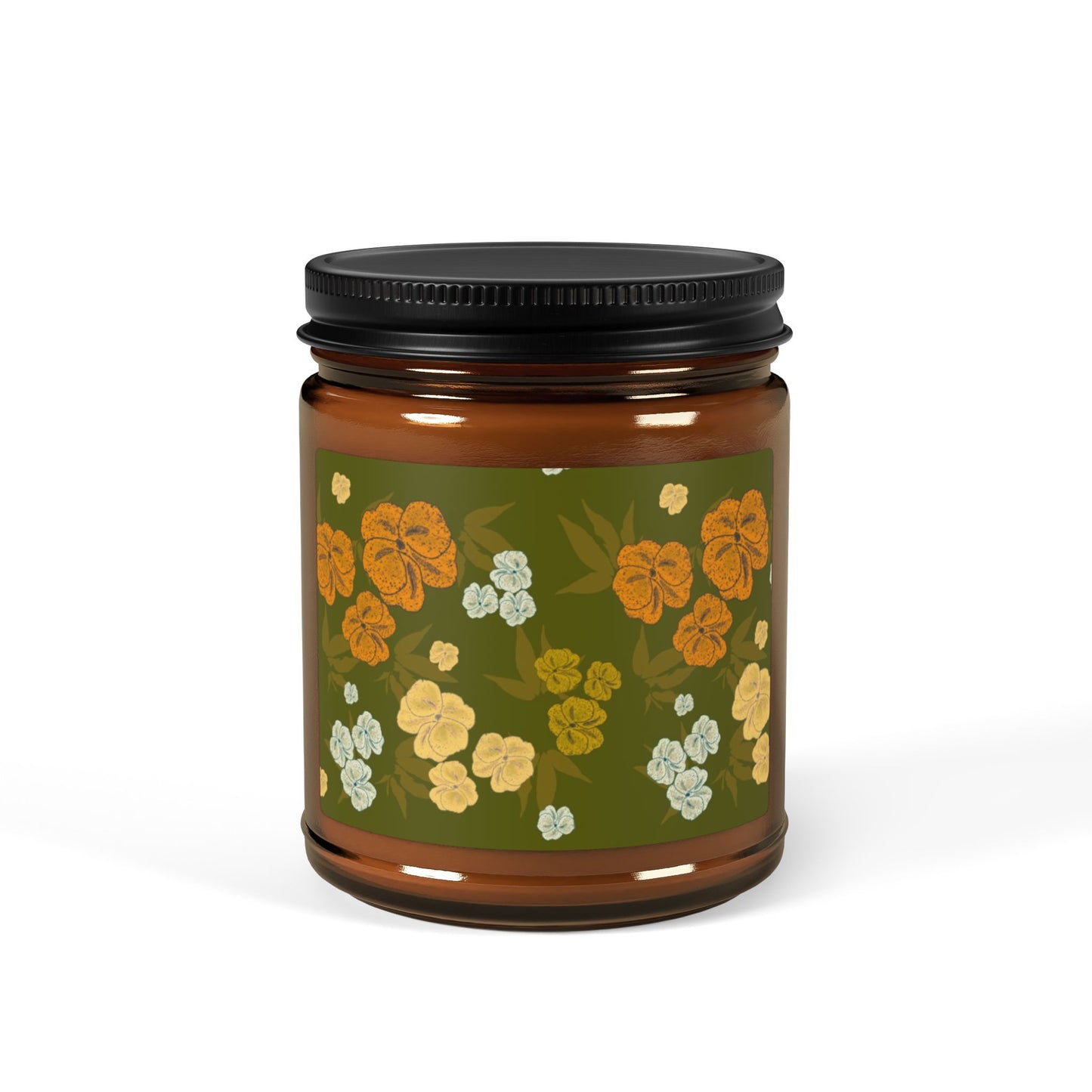 Aromatic Scented Soy Candle - Eco-Friendly Home Decor, Featuring Textured Floral© in Emerald for Autumn. Aromatherapy Gift, Rustic Wedding Favor, Cozy Home Essential, Eco-Friendly Candle