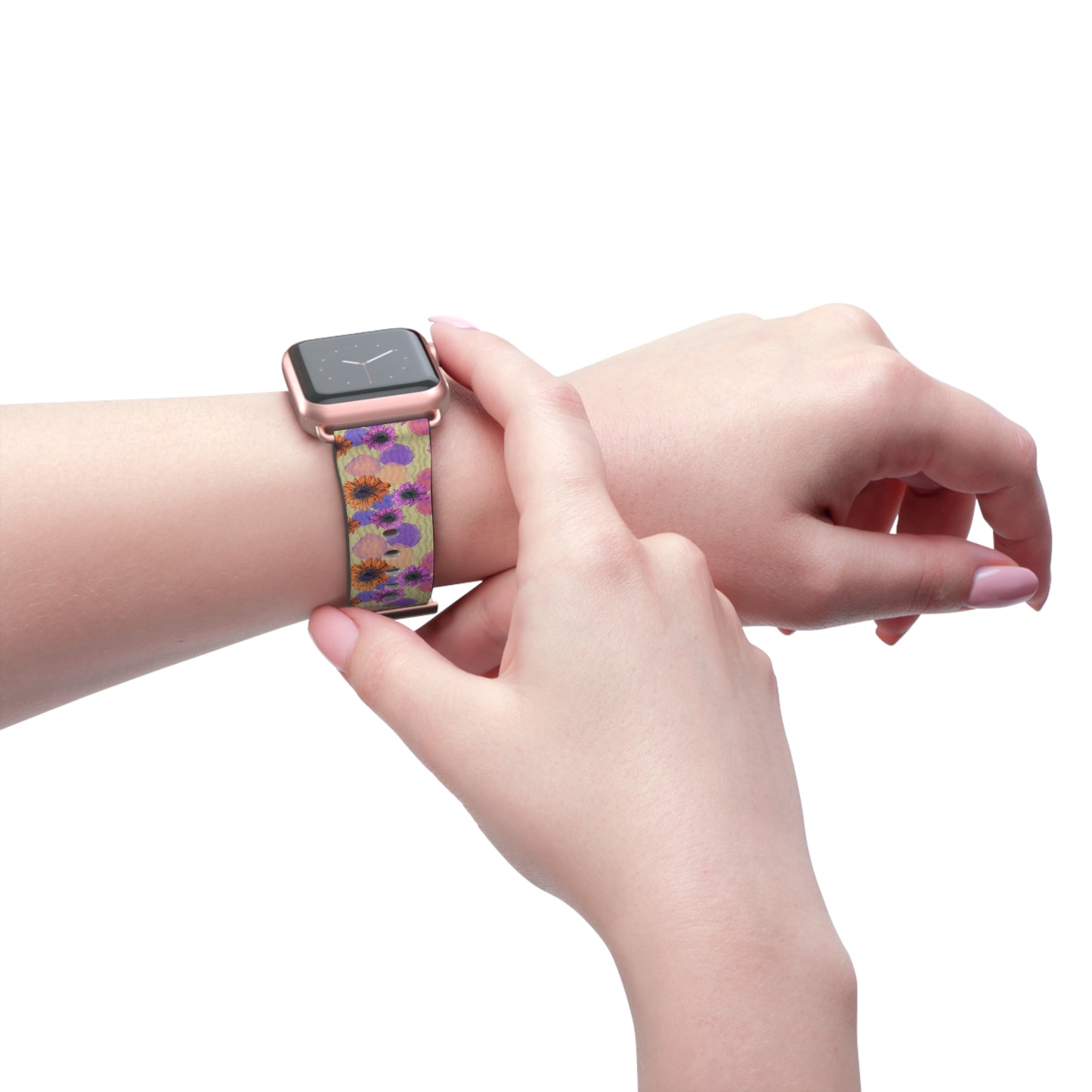 Floral Watercolor Apple Watch Band — Purple & Orange Zinnia Print