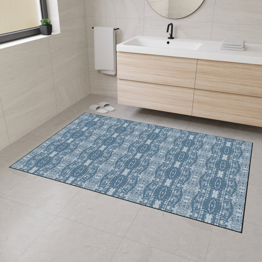 Stylish Heavy Duty Floor Mat Half Bamboo© in Blue, Indoor Welcome Mat, Durable Kitchen Rug, Non-Slip Entrance Mat, Trendy Living Room Accent