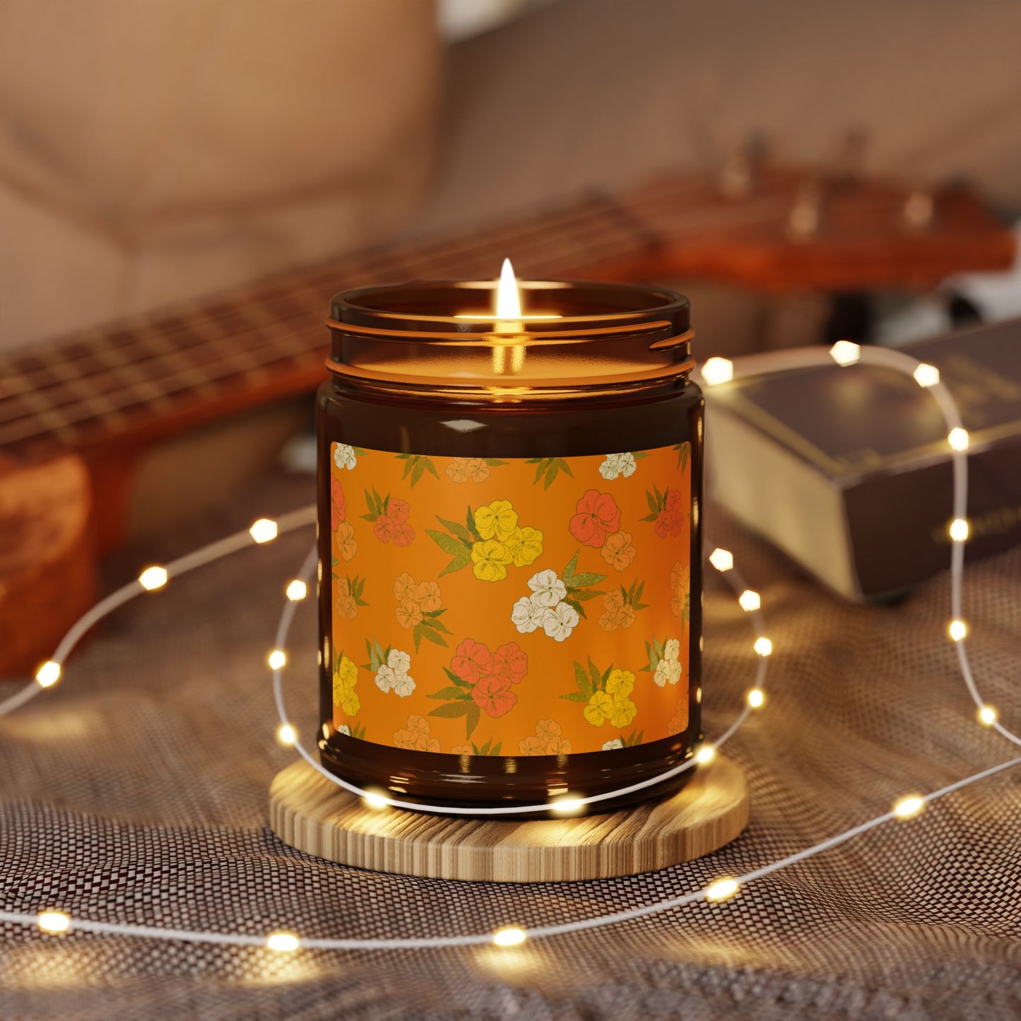 Scented Soy Candles, Eco-Friendly Aromatherapy, Orange Autumn Floral Design Candle, Home Decor, Gift for Her, Relaxation Candle