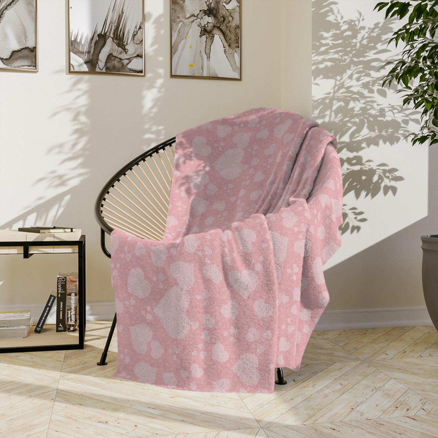 Soft Heart© Scatter Print in Pink | Velveteen Microfiber Blanket
