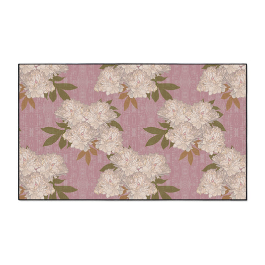 Floral Heavy Duty Floor Mat for Home Decor, Entryway Rug, Kitchen Pad, Durable Non-Slip Mat, Ideal for Weddings and Celebrations Featuring Rachel's Peonies© in Dusty Pink.