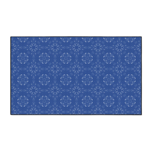 Elegant Heavy Duty Floor Mat for Home & Office, Featuring Batik Scatter© in Blue. Durable Area Mat, Non-Slip Rug for Entrances, Kitchen, and Patio, Perfect Gift for New Home