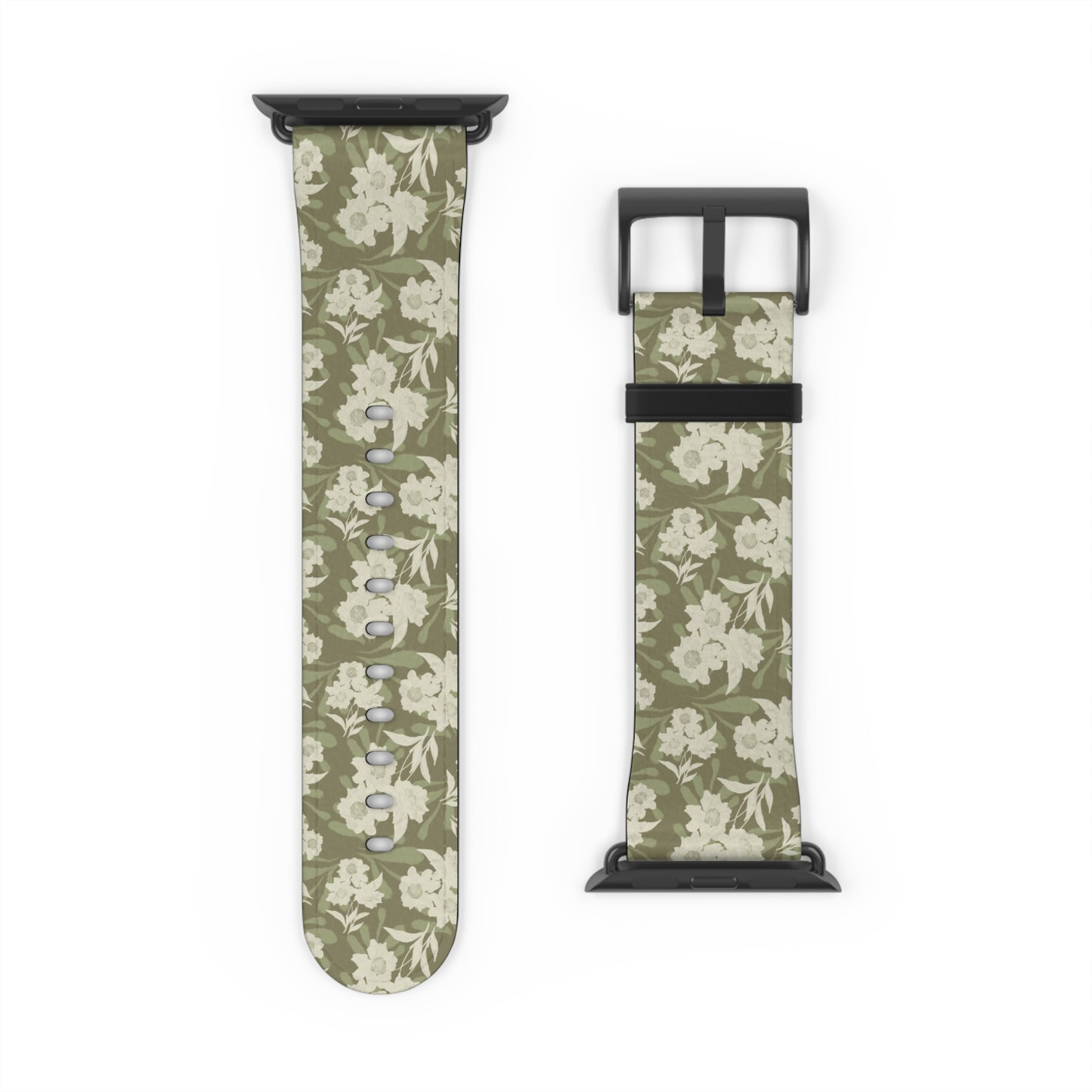 Olive Floral Pattern Watch Band — Vintage Botanical Apple Watch Strap