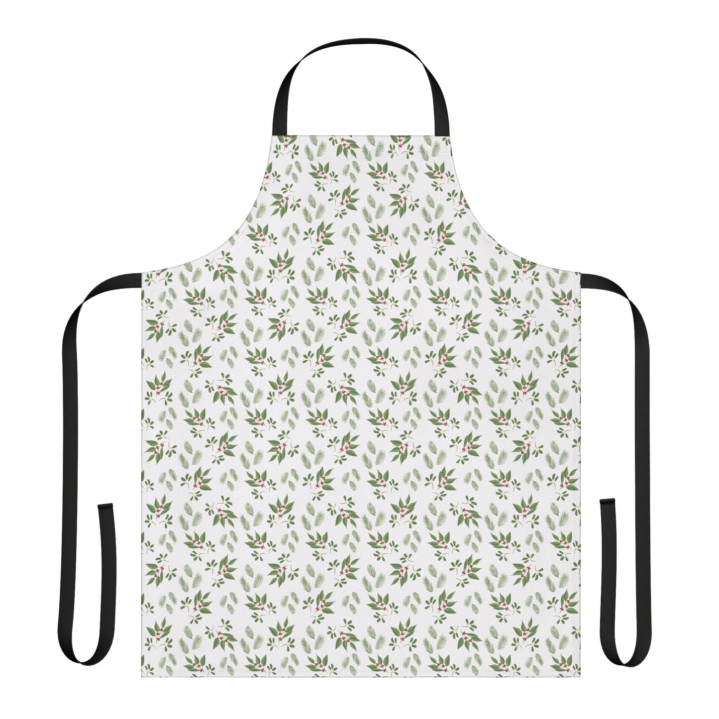 Apron, 5-Color Straps - Mistletoe, Berries and Sprigs, White