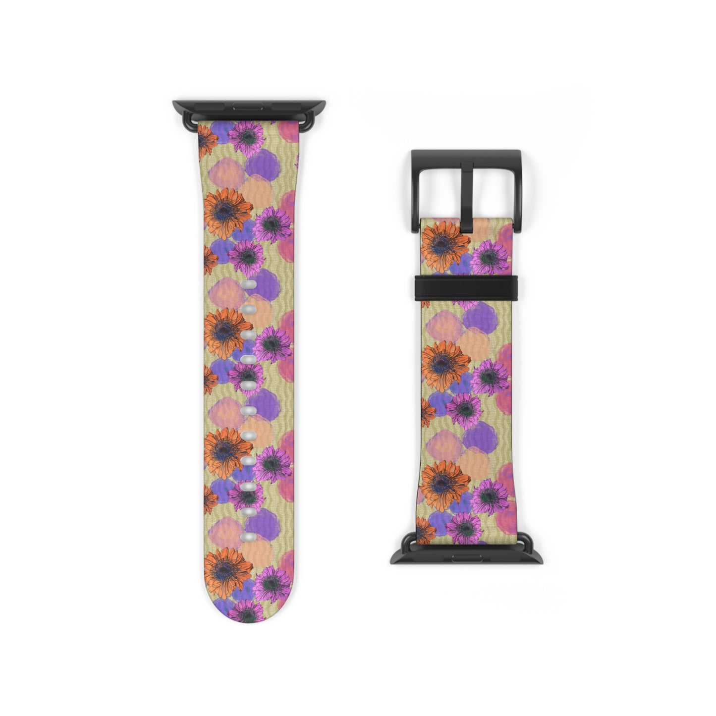 Floral Watercolor Apple Watch Band — Purple & Orange Zinnia Print