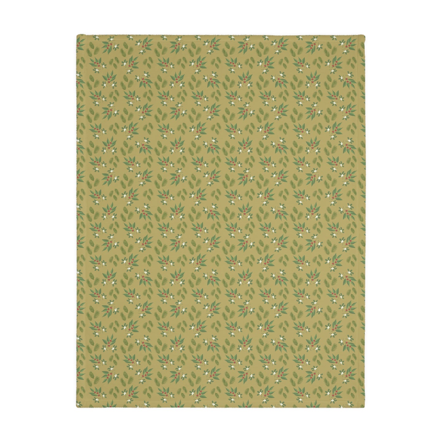 Velveteen Microfiber Blanket (Two-sided print), Mistletoe, Berries and springs, Gold