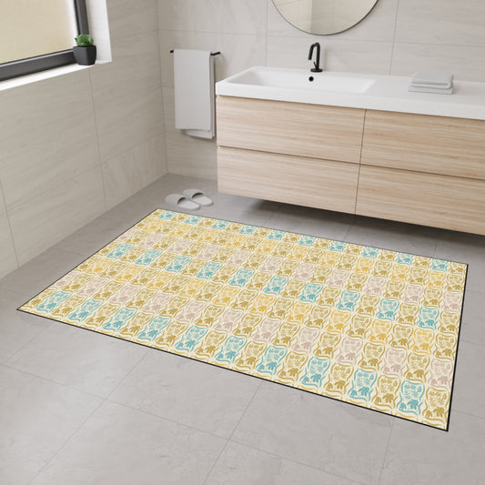 Stylish Heavy Duty Floor Mat for Home & Office | Boho Floral Block Print© Blue and Yellow, Durable Entryway Rug, Non-Slip Mat,