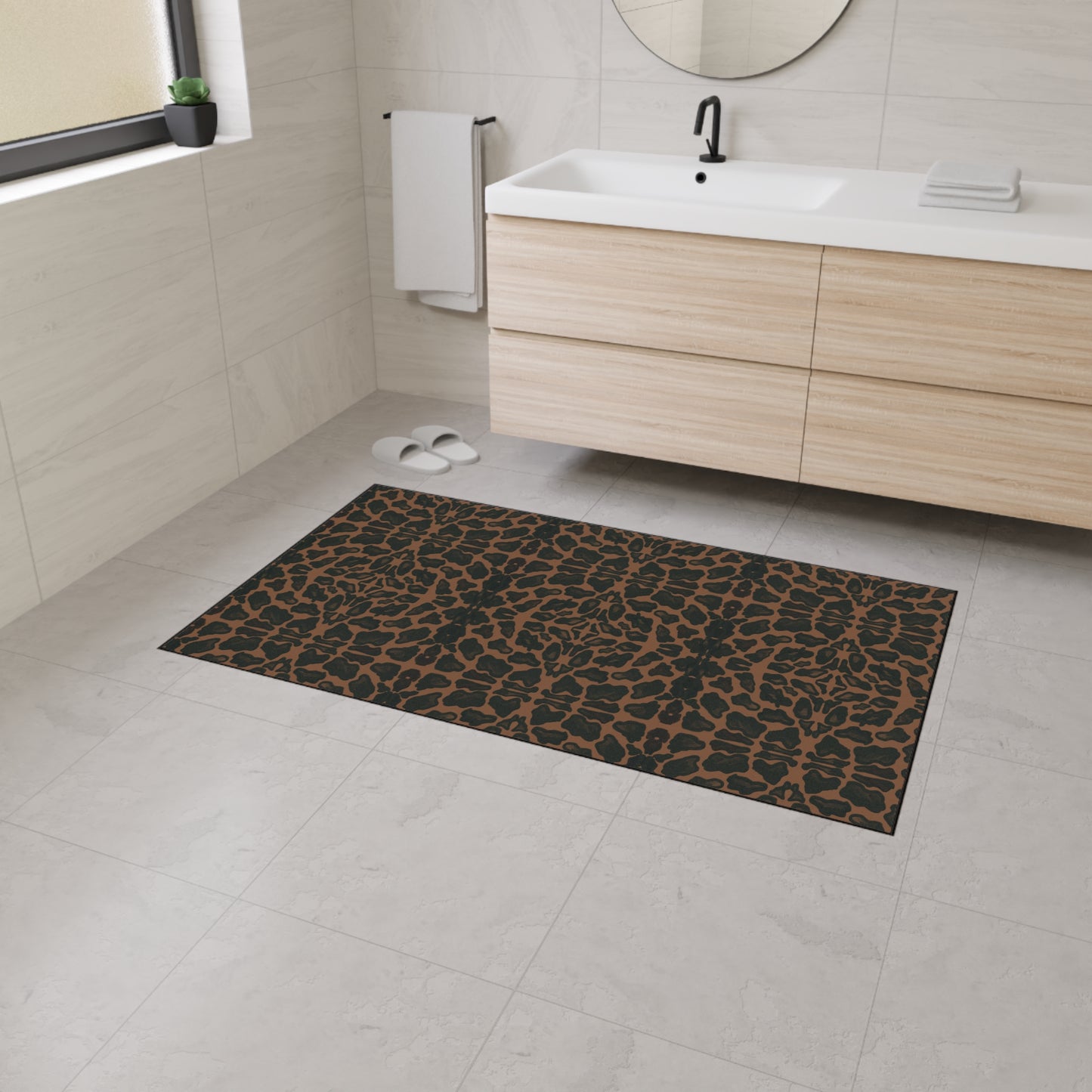 Stylish Animal Print Heavy Duty Floor Mat, Luxury Entrance Rug, Featuring Leopard/Panther© in Tan and Black. Non-Slip Kitchen Mat, Outdoor Flooring, Animal Print Accent Rug