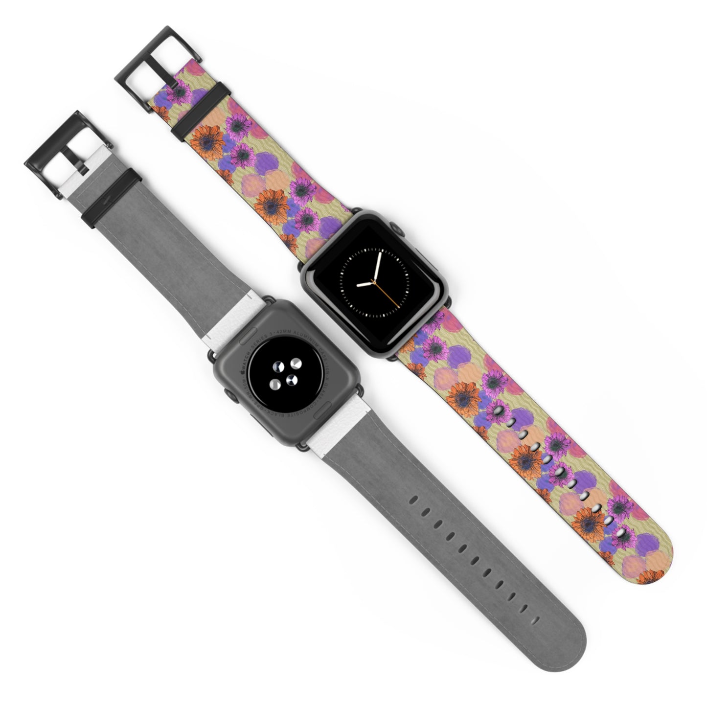 Floral Watercolor Apple Watch Band — Purple & Orange Zinnia Print
