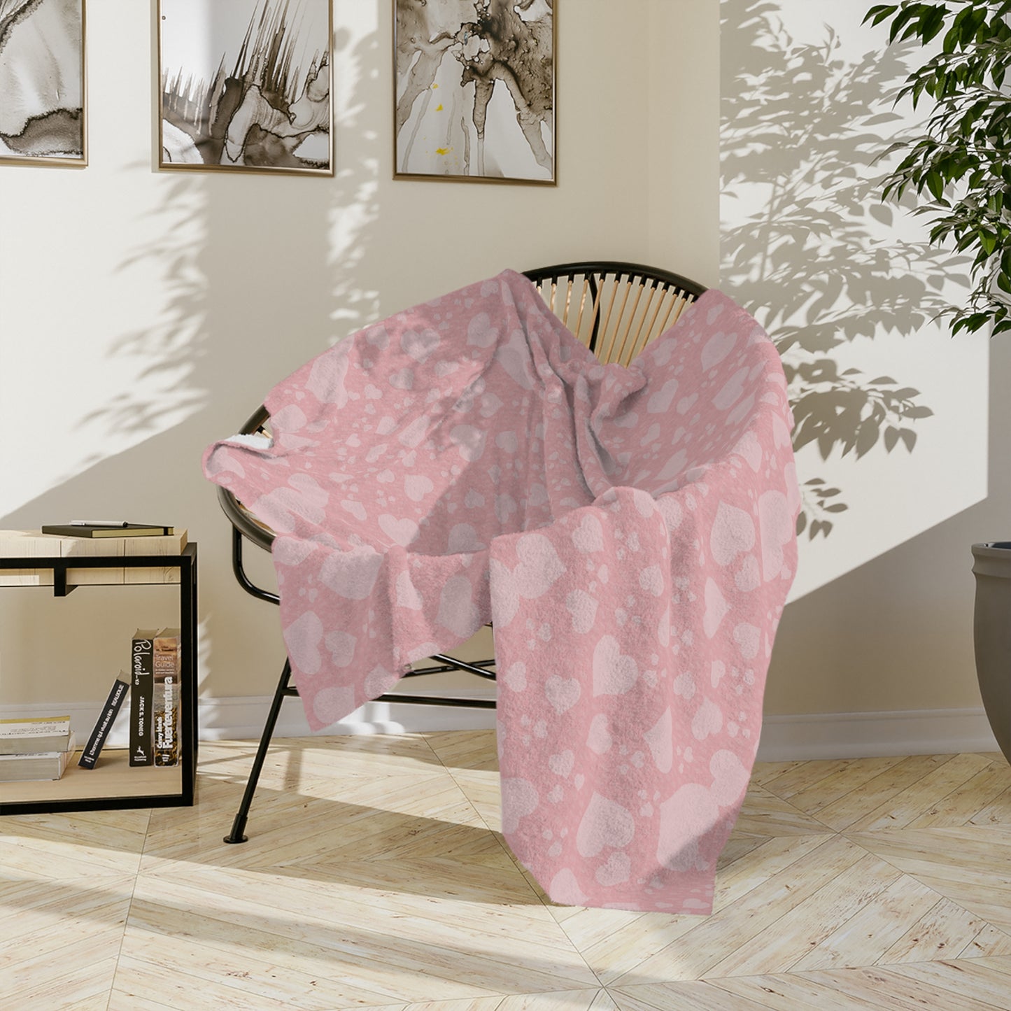 Soft Heart© Scatter Print in Pink | Velveteen Microfiber Blanket