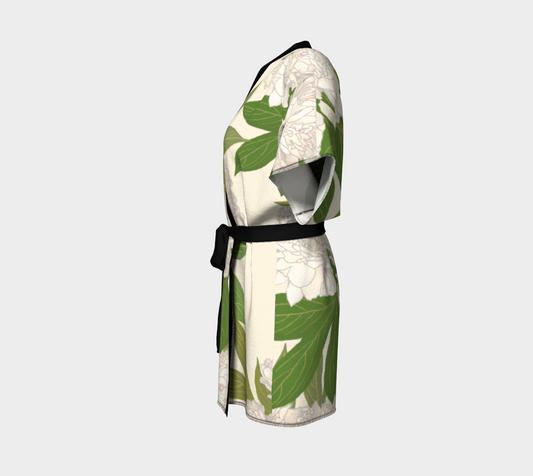 Silk Kimono Featuring Rachel's Peonies© in Cream