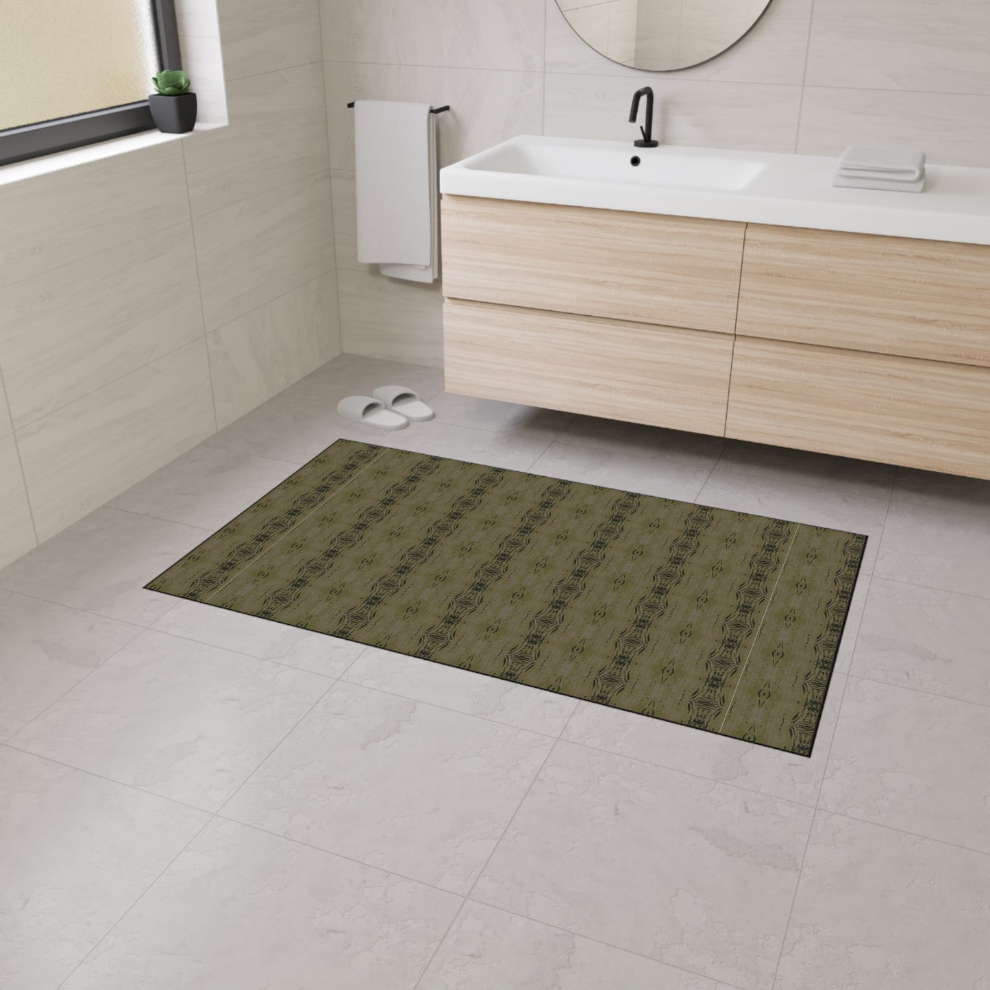 Stylish Heavy Duty Floor Mat - Half Bamboo© Deep Olive, Durable Indoor/Outdoor Rug, Home Entry Mat, Kitchen Floor Protector