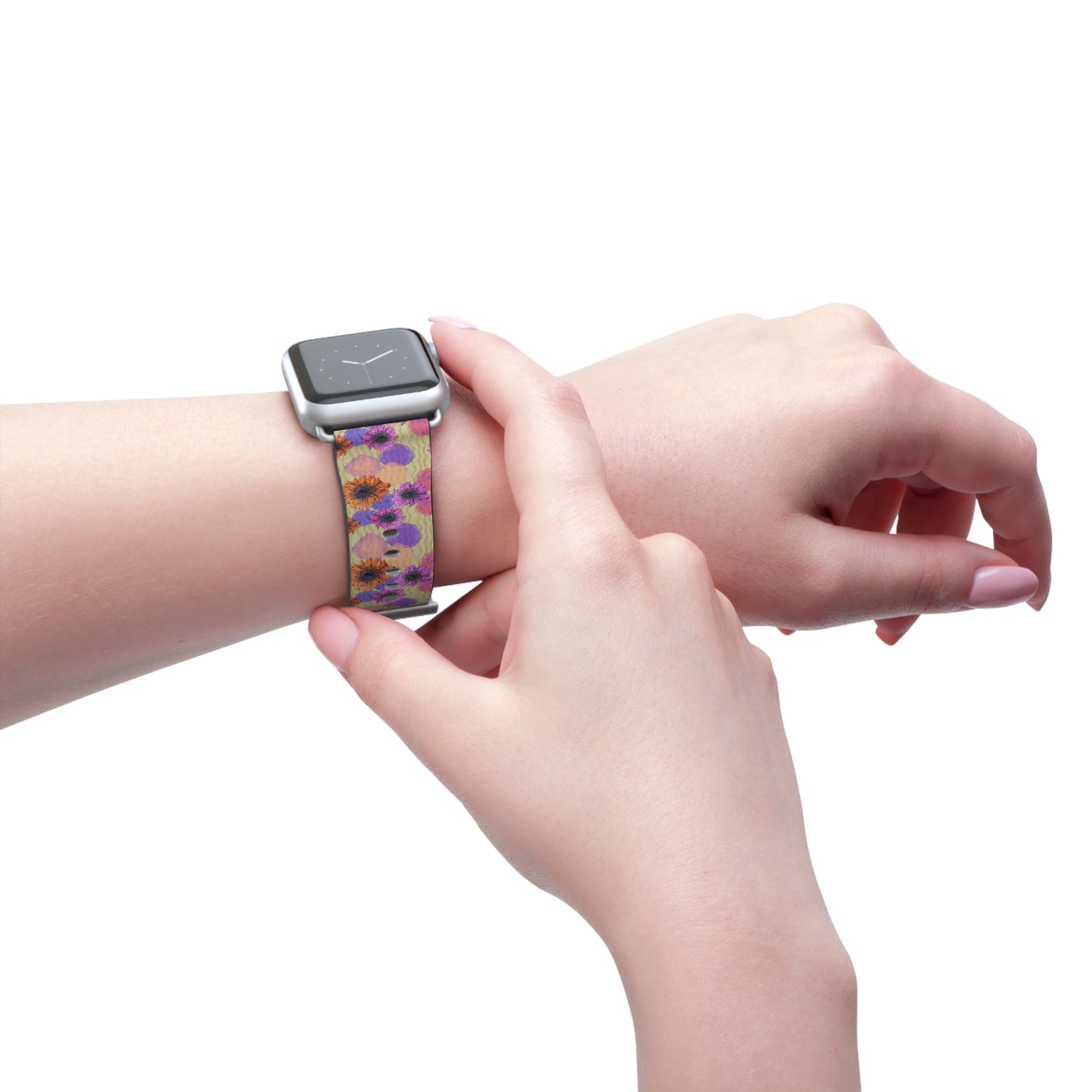 Floral Watercolor Apple Watch Band — Purple & Orange Zinnia Print