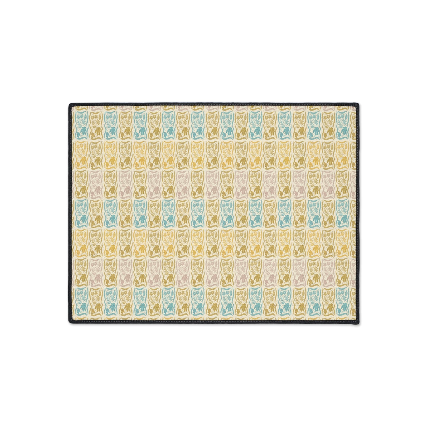 Stylish Heavy Duty Floor Mat for Home & Office | Boho Floral Block Print© Blue and Yellow, Durable Entryway Rug, Non-Slip Mat,