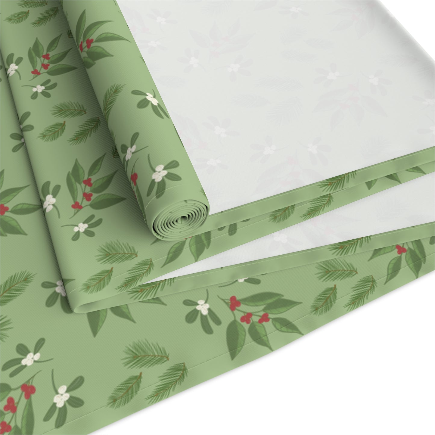 Table Runner - Mistletoe, Berries and Sprigs, Sage (Cotton, Poly)