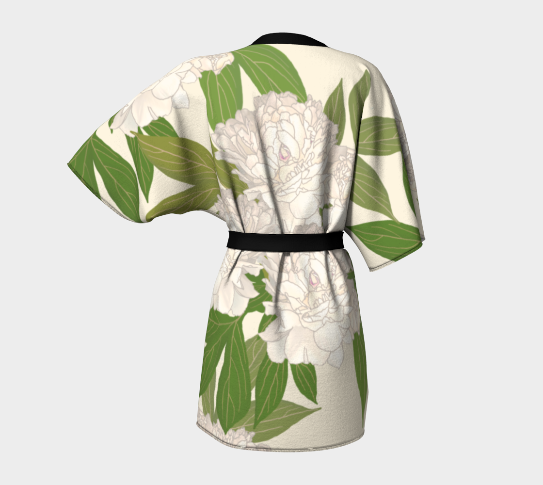 Silk Kimono Featuring Rachel's Peonies© in Cream