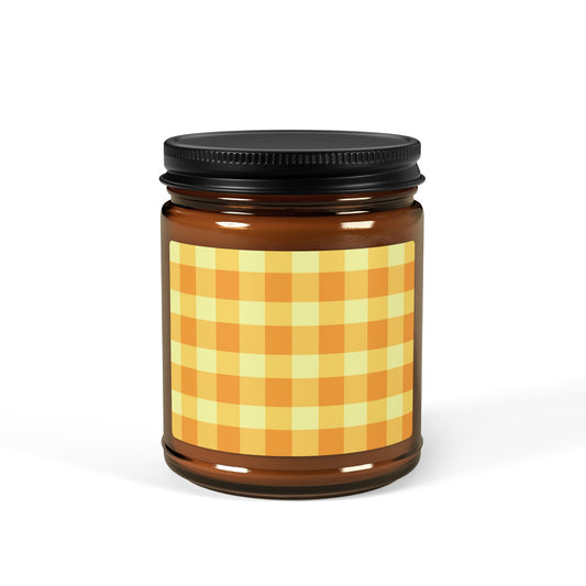 Cozy Scented Soy Candle, Orange Gingham Pattern Candle for Home Decor, Relaxation Gift, Aromatherapy Candle, Eco-Friendly Candle