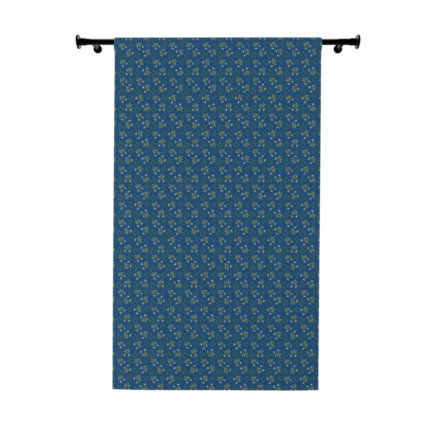 Window Curtains (1 Piece) - Mistletoe, Berries and Sprigs, Dark Blue