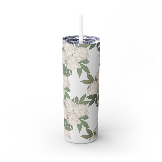 Floral Skinny Tumbler with Straw, 20oz featuring Rachel's Peonies© in a variety of colors and finishes. Easy to Hold Skinny Tumbler, Elegant Drinkware for Home, Office, Wedding, Gifts, and Daily Use