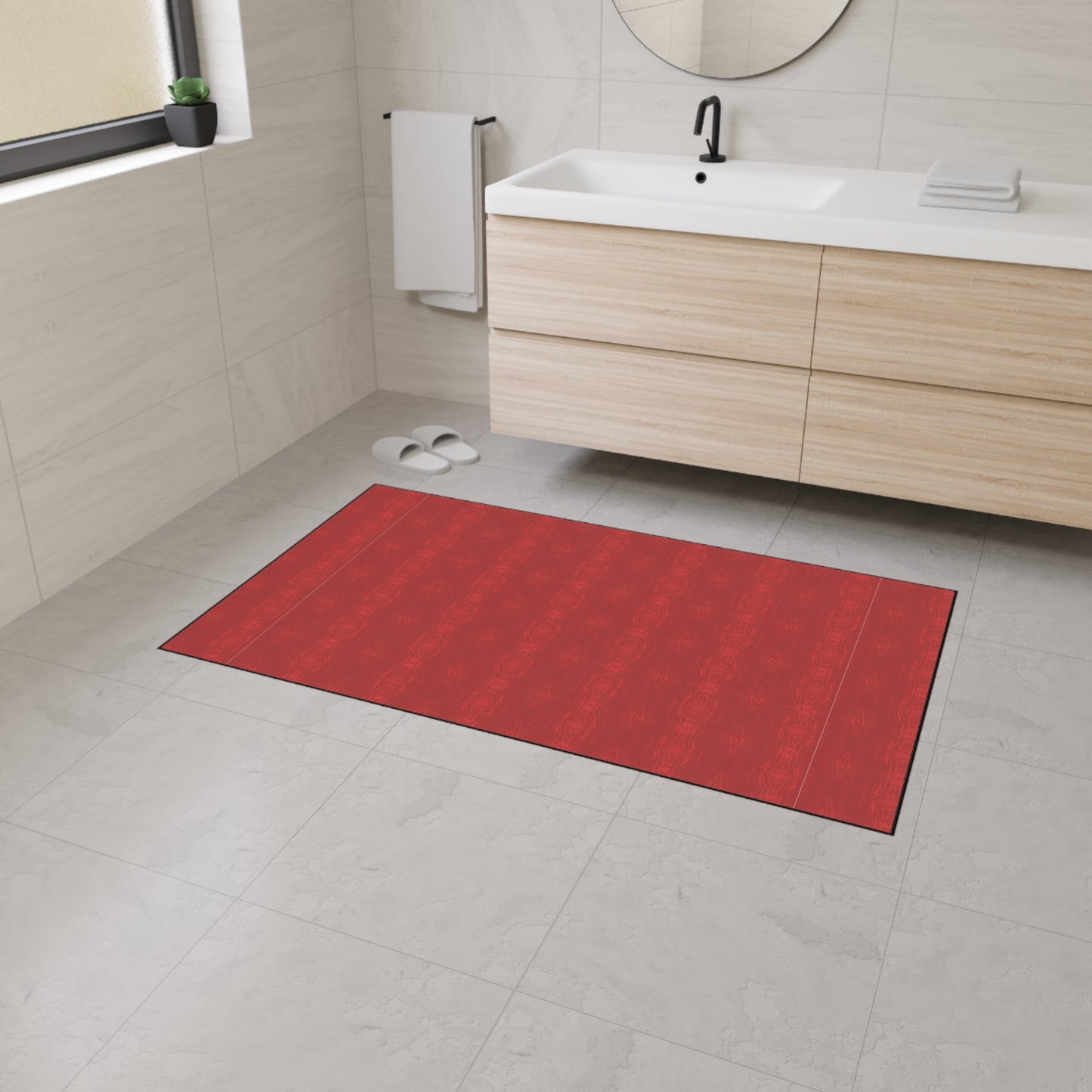 Heavy Duty Floor Mat - Half Bamboo© Deep Red, Durable Entryway Rug, Non-Slip Kitchen Mat, Outdoor Patio Mat, Waterproof Floor Protector