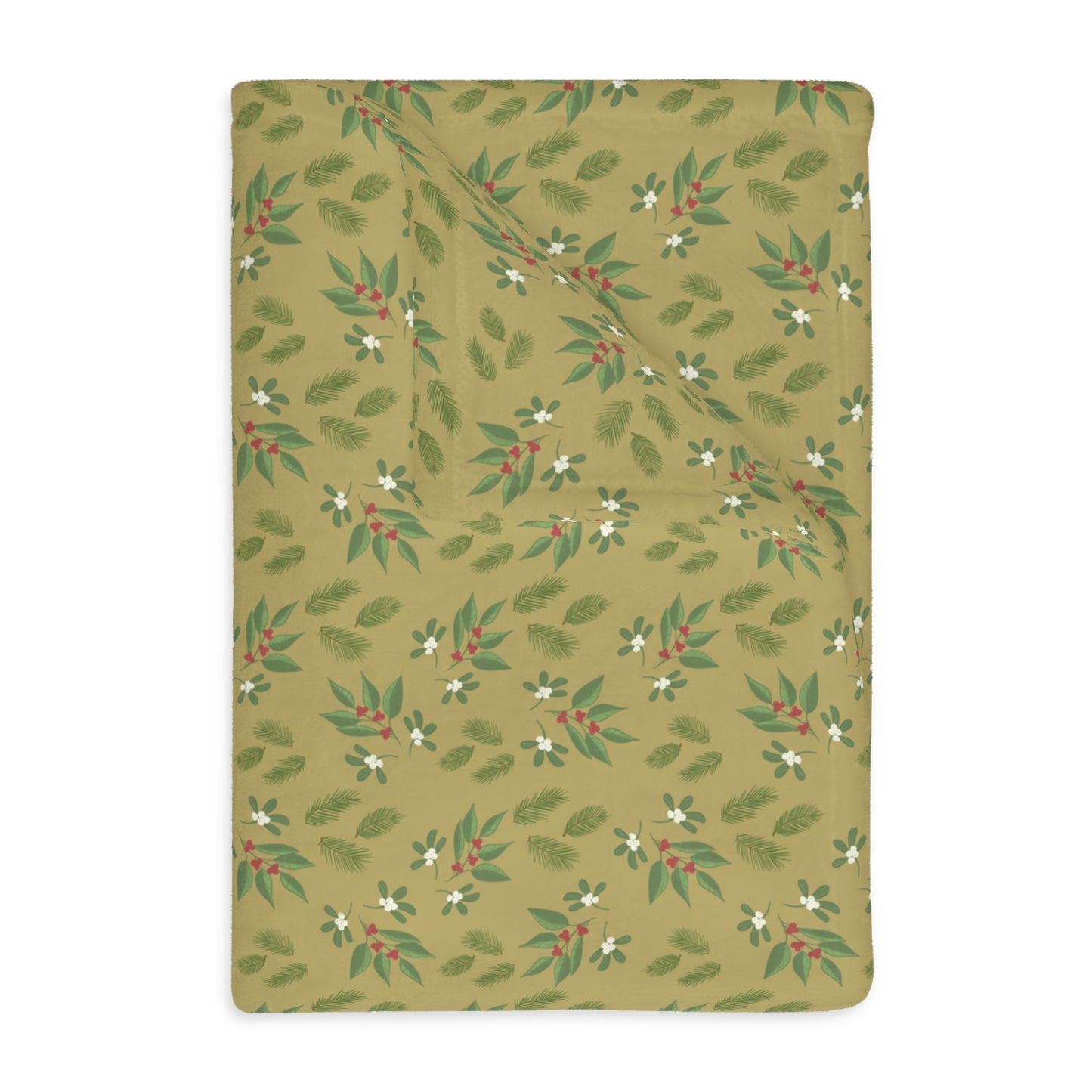 Velveteen Microfiber Blanket (Two-sided print), Mistletoe, Berries and springs, Gold