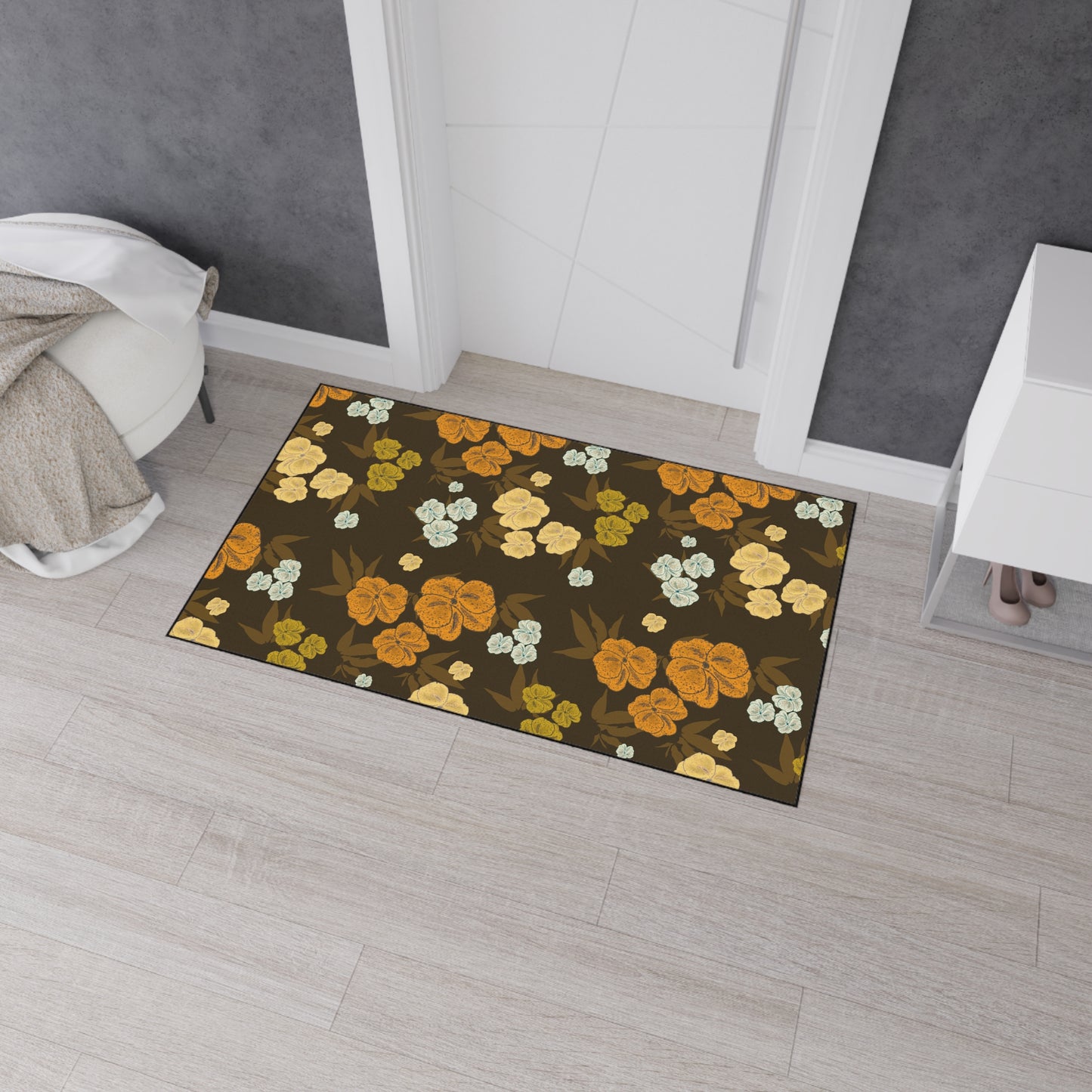 Heavy-Duty Floor Mat | Featuring Textured Floral© in Chocolate Brown. Durable Indoor/Outdoor Rug for Home Decor, Kitchen, Entryway, Flower Pattern, Stylish Welcome Mat