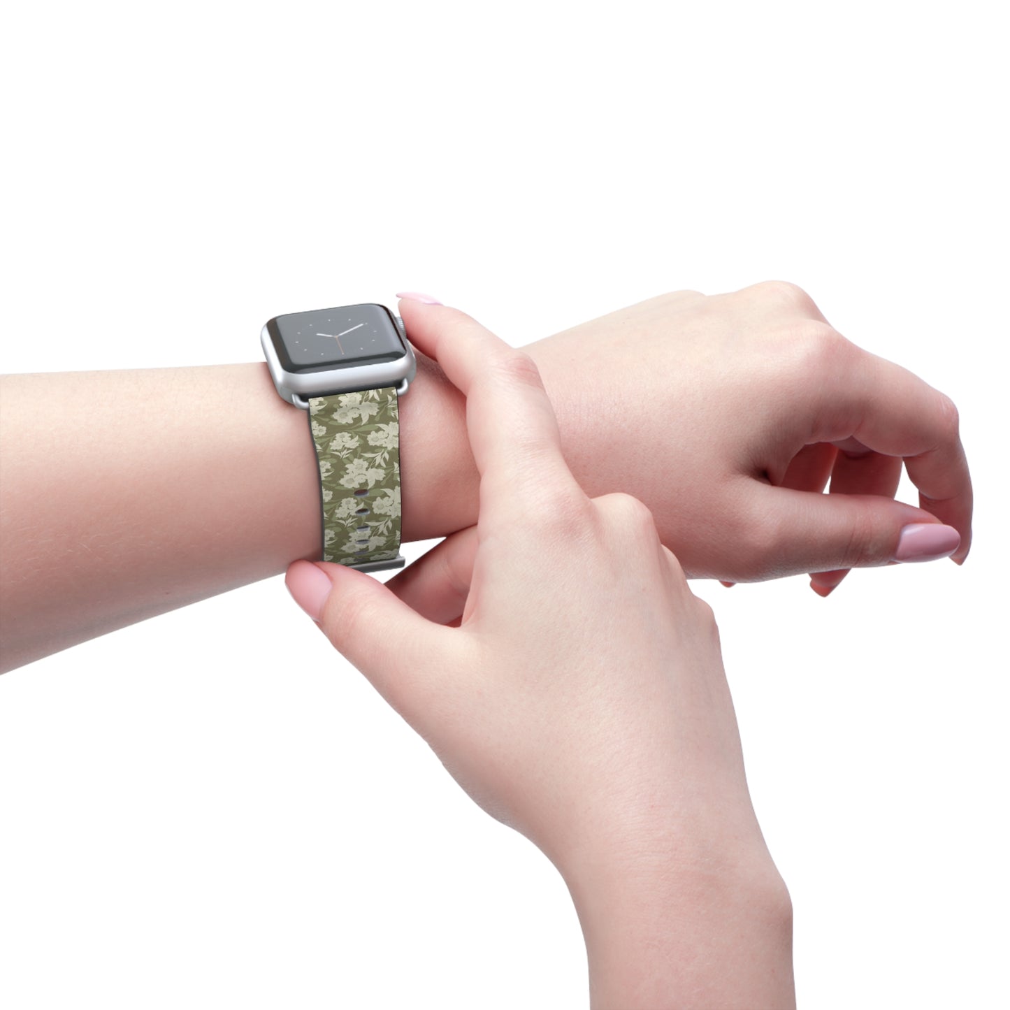 Olive Floral Pattern Watch Band — Vintage Botanical Apple Watch Strap