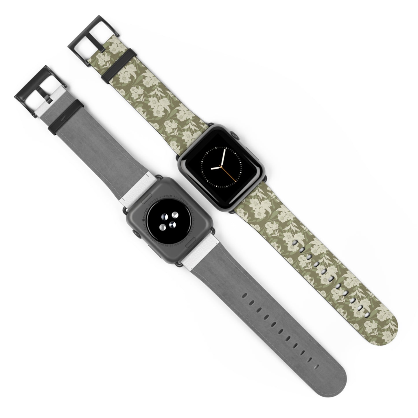 Olive Floral Pattern Watch Band — Vintage Botanical Apple Watch Strap