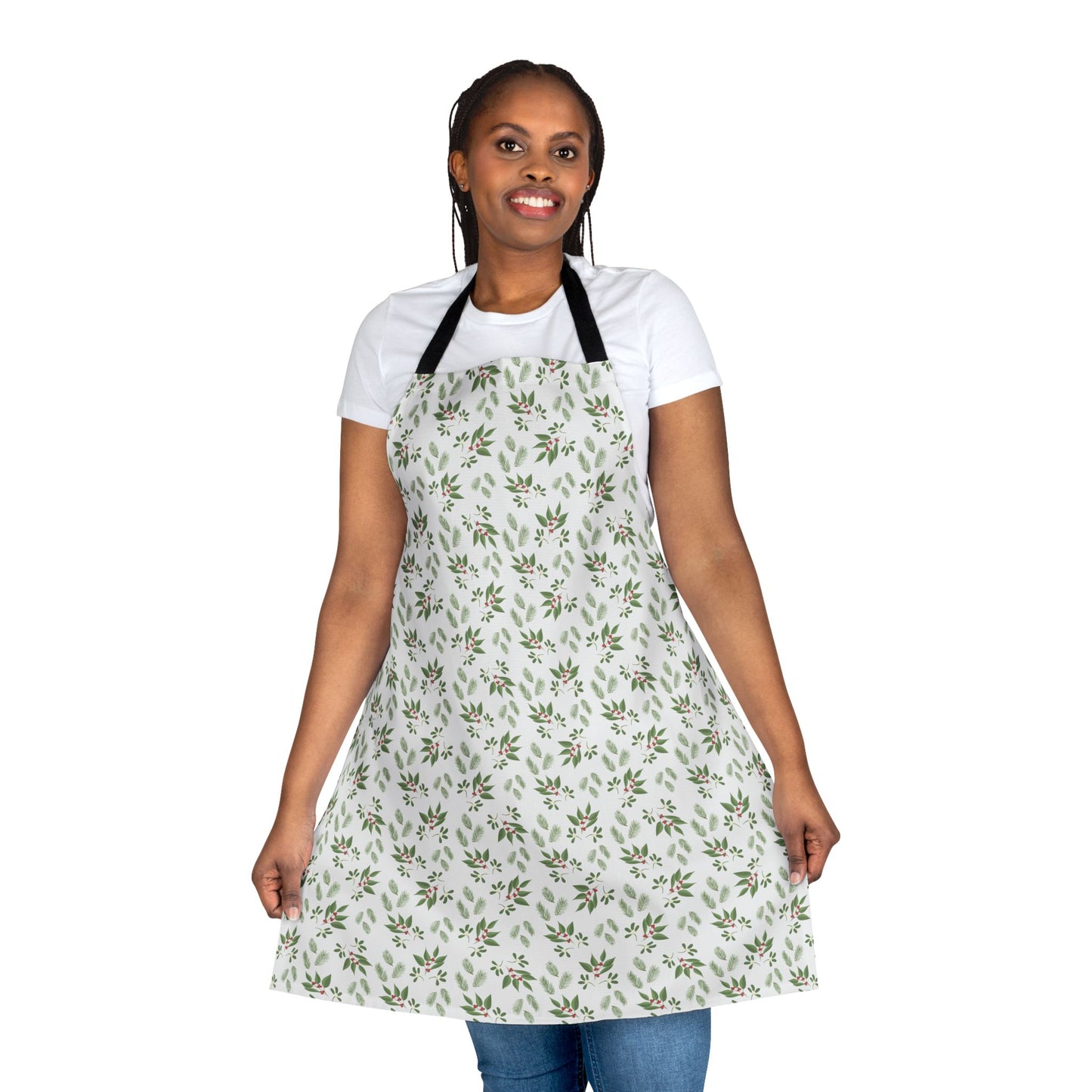 Apron, 5-Color Straps - Mistletoe, Berries and Sprigs, White