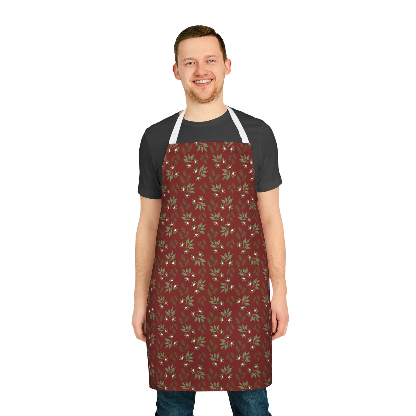 Apron, 5-Color Straps - MIstletoe, Berries and Sprigs, Cranberry