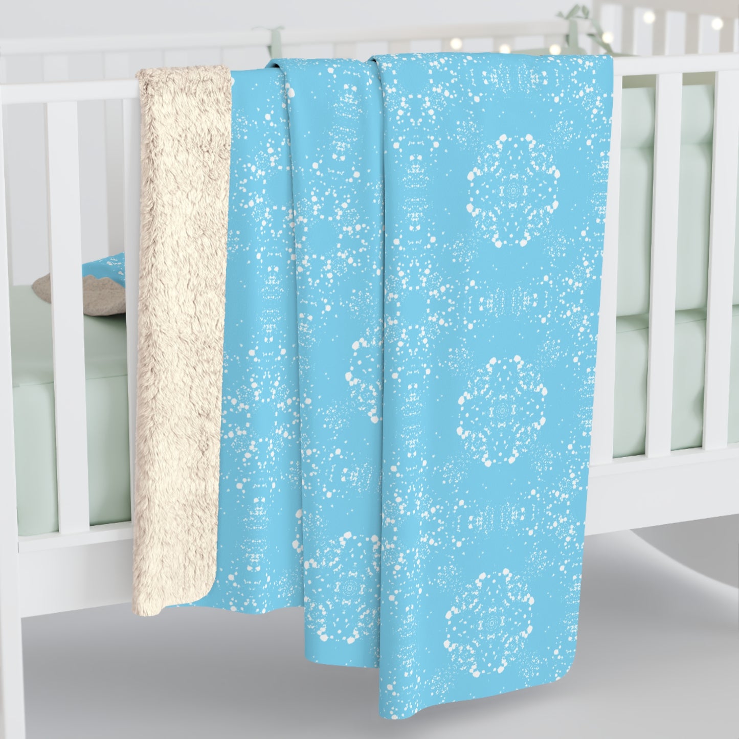 Sherpa Fleece Blanket - Batik Scatter, Light Blue