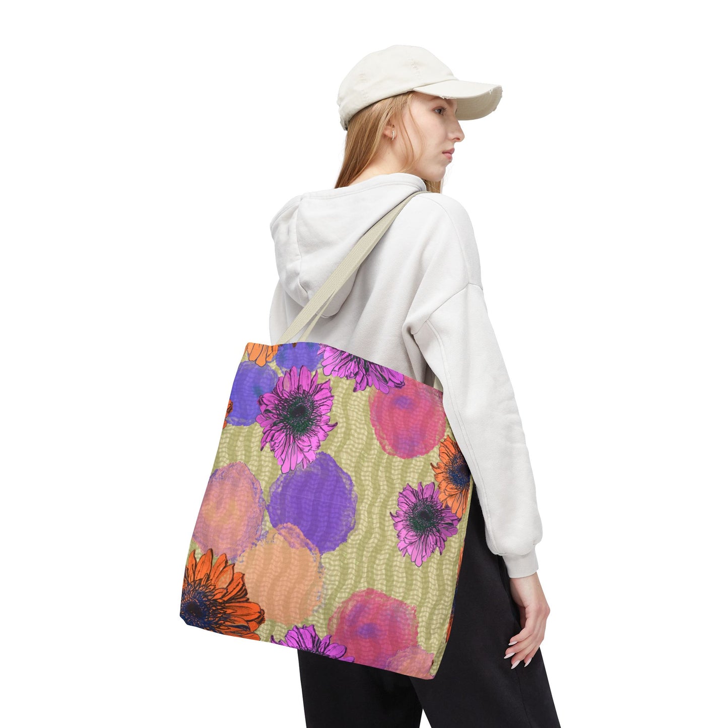Floral Watercolor Tote Bag — Colorful Sunflower & Paint-Blob All-Over Print