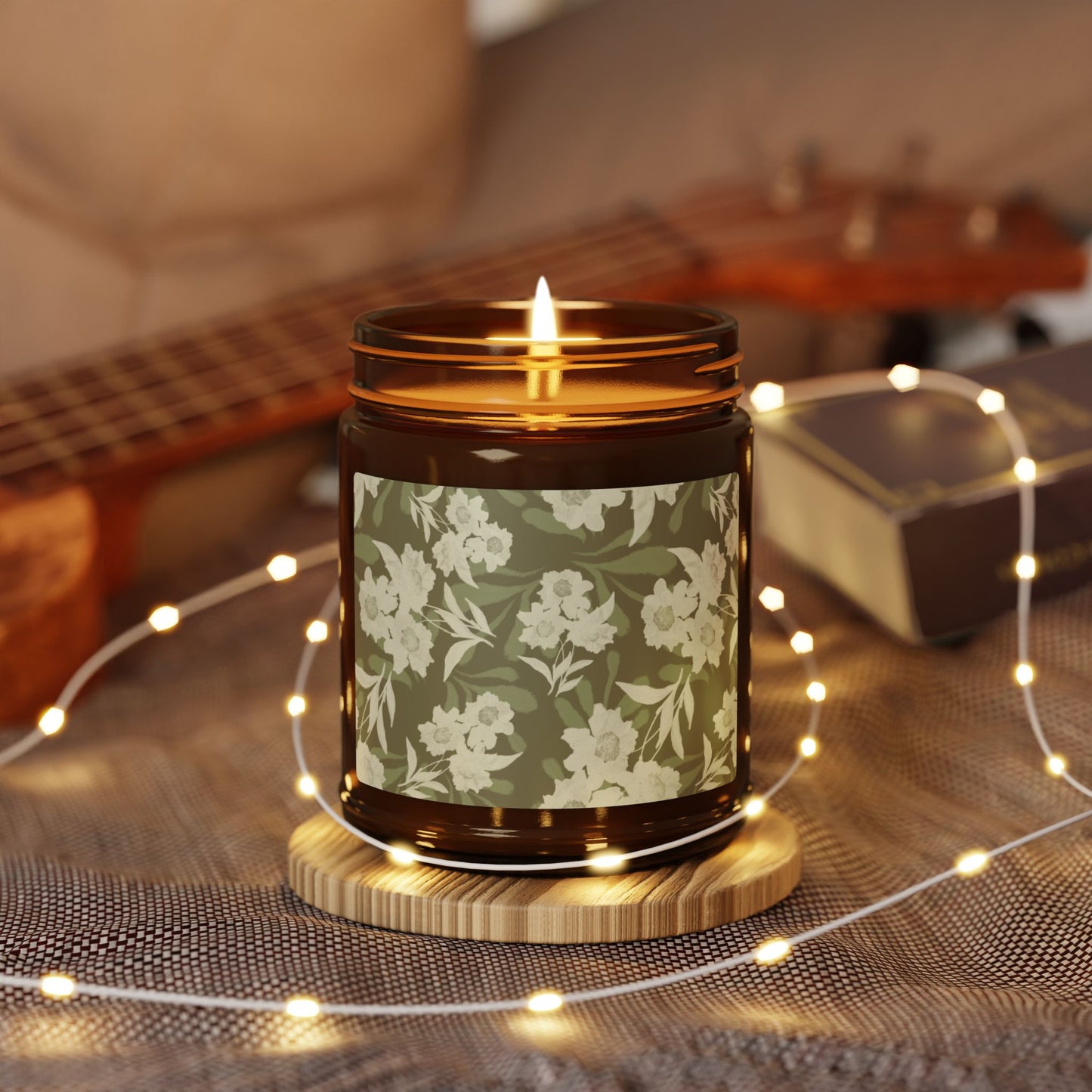 Floral Scented Candle, Featuring Elaine© in Olive, Relaxing Autumn Home Decor, Gift for Her, Aromatherapy Jar, Eco-Friendly Candle, Birthday Gift, Relaxation