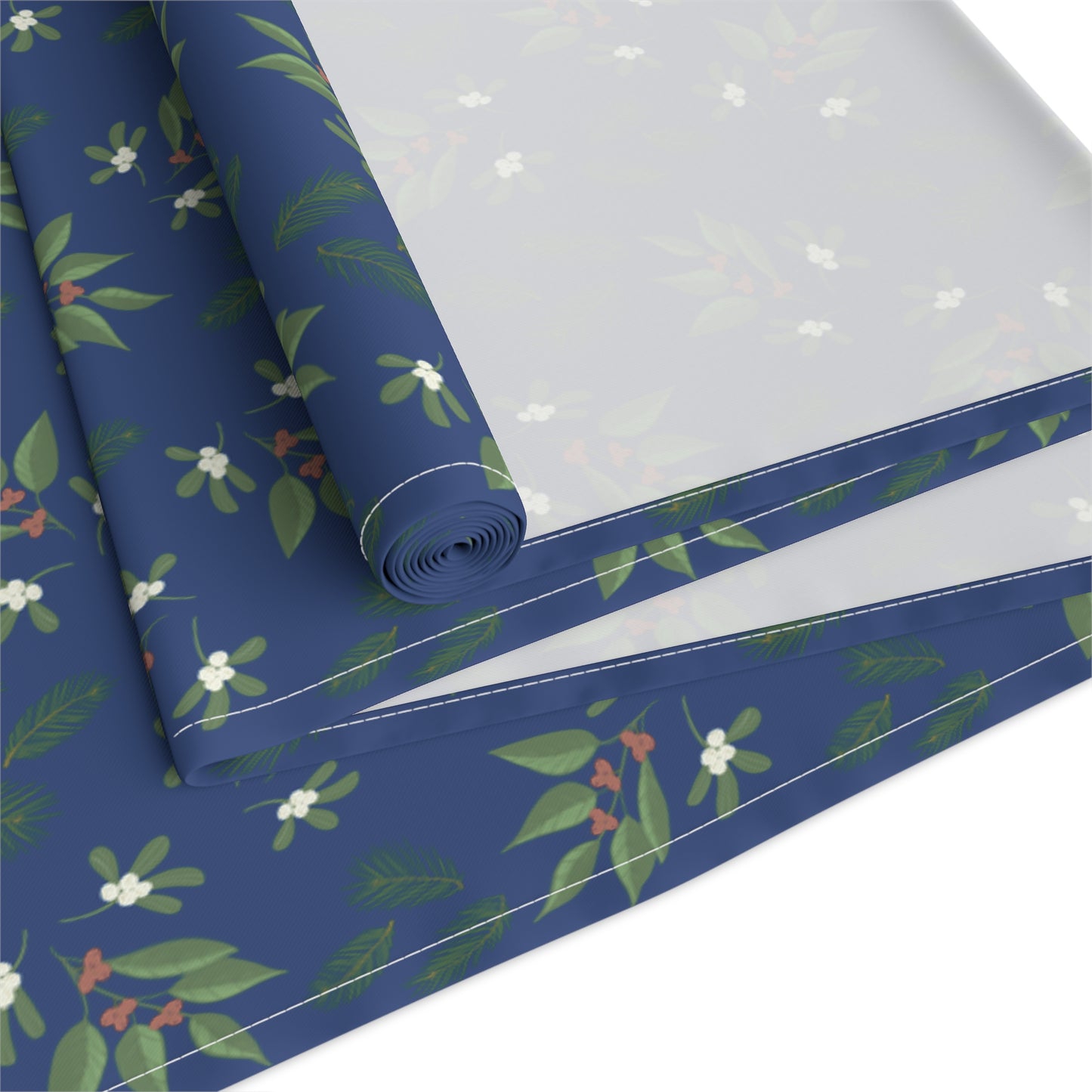 Table Runner - Mistletoe, Berries and Sprigs, Blue (Cotton, Poly)