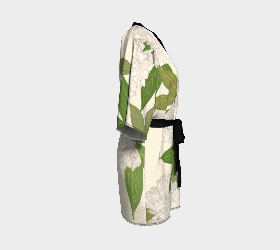 Silk Kimono Featuring Rachel's Peonies© in Cream