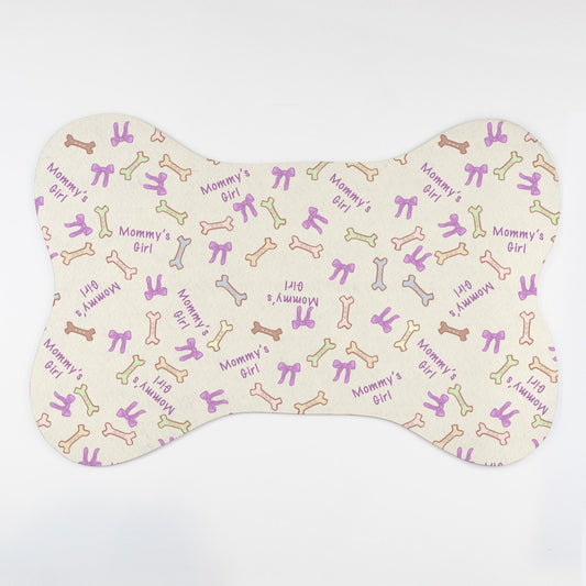 Mommy's Girl Bones and Bows© Beige Pet Mat – Bone Shape
