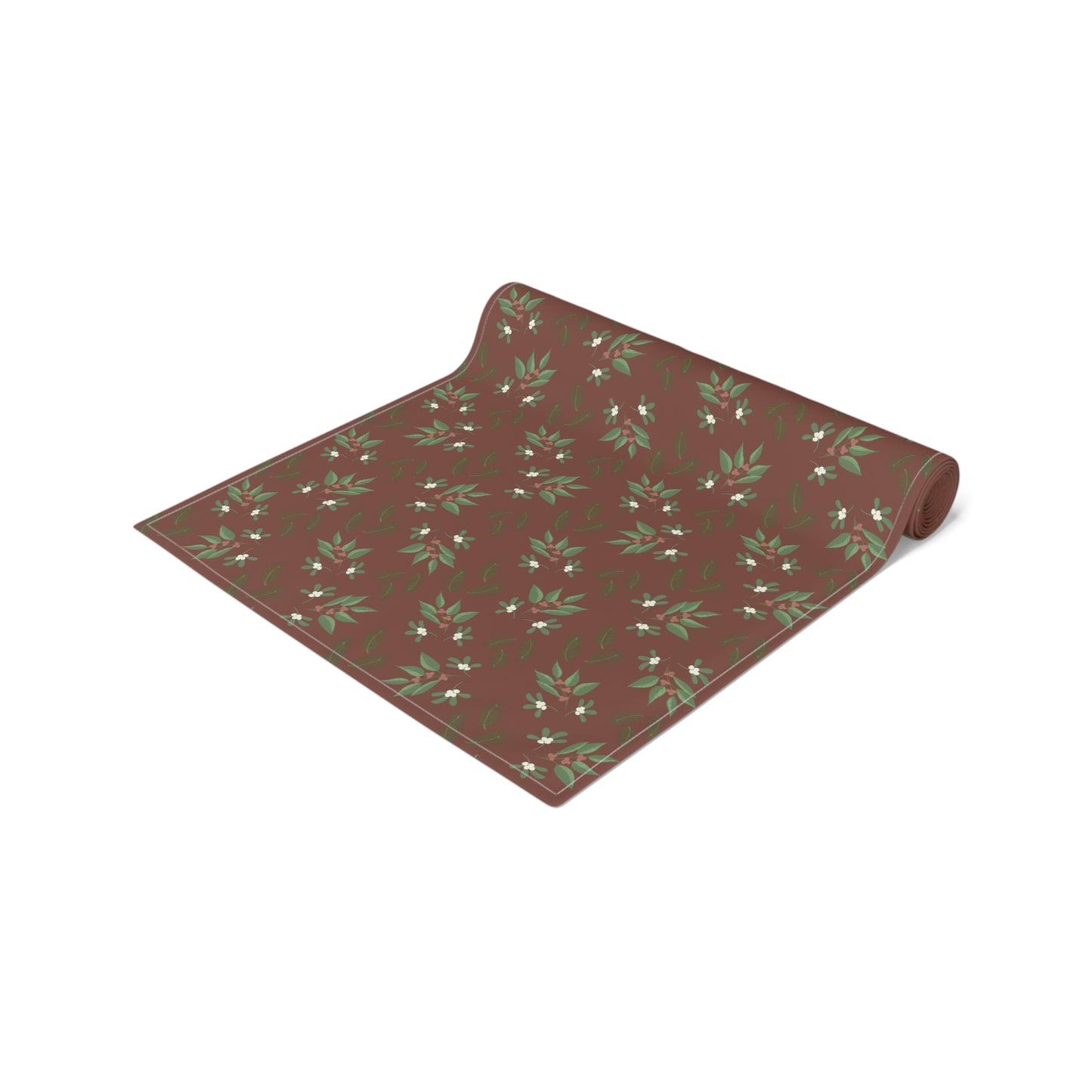 Table Runner - Mistletoe, Berries and Sprigs, Cranberry (Cotton, Poly)