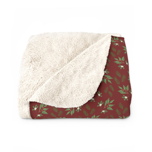 Sherpa Fleece Blanket - Mistletoe, Berries and Sprigs©, Cranberry