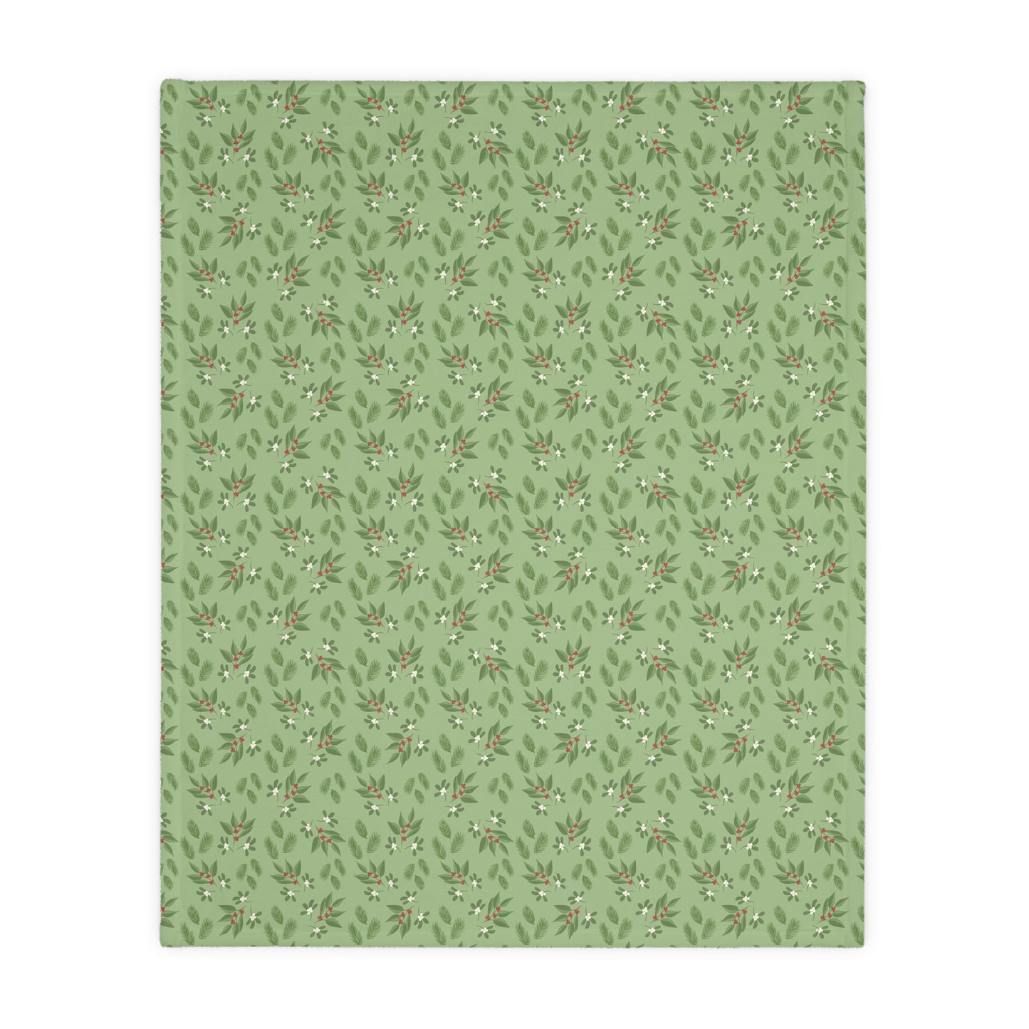 Velveteen Microfiber Blanket (Two-sided print) - Mistletoe, Berries and Sprigs, Sage