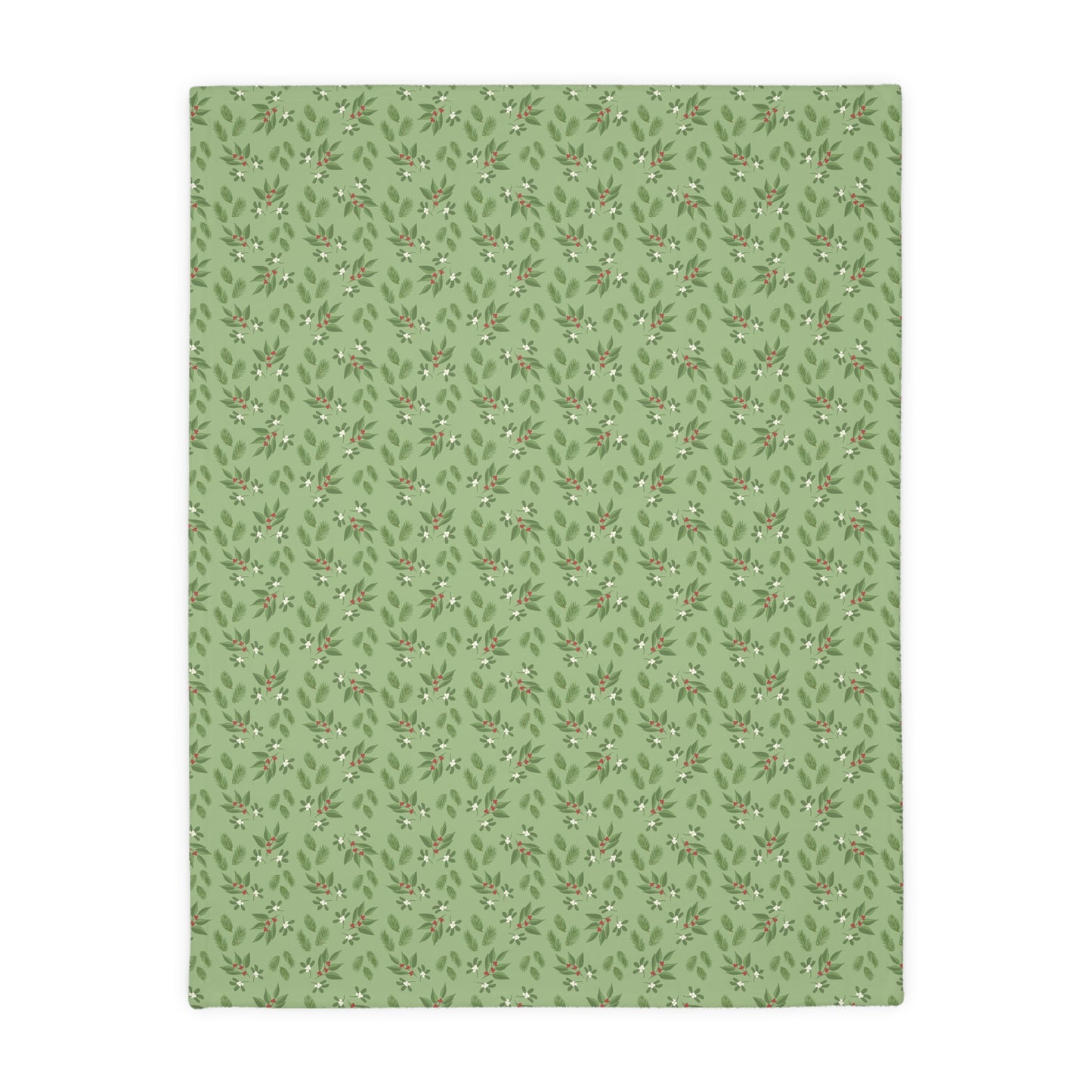 Velveteen Microfiber Blanket (Two-sided print) - Mistletoe, Berries and Sprigs, Sage