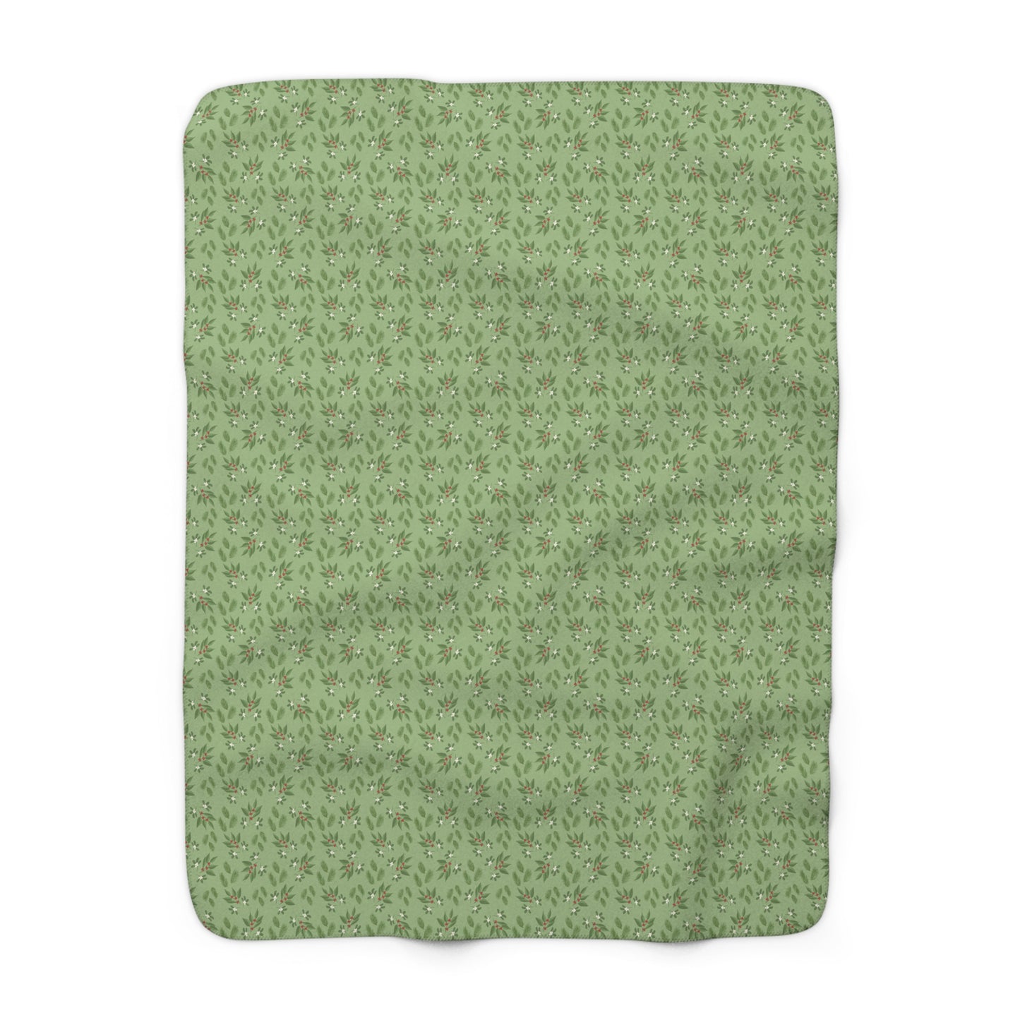 Sherpa Fleece Blanket - Mistletoe, Berries and Sprigs, Sage