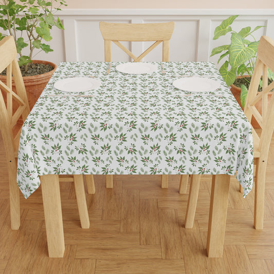 Tablecloth - Mistletoe, Berries and Sprigs, White