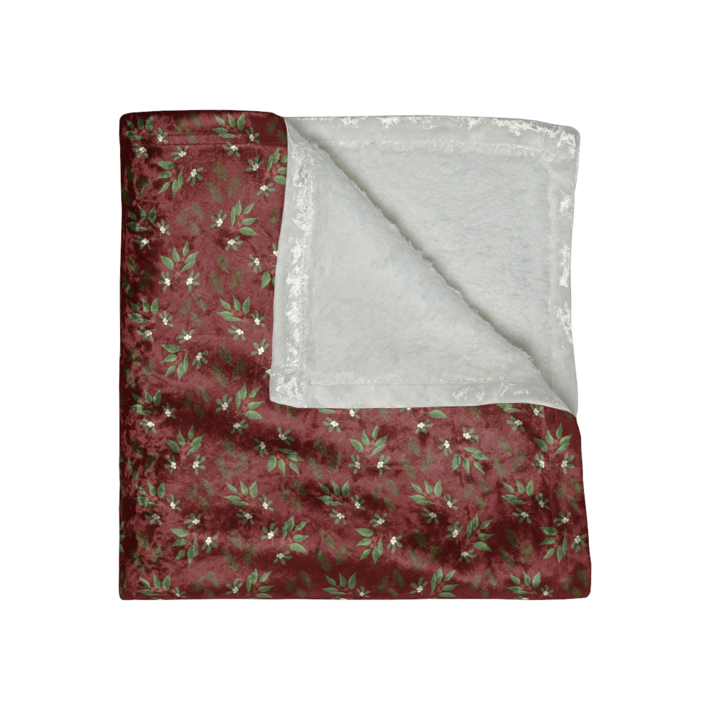 Crushed Velvet Blanket - Mistletoe, Berries and Sprigs, Cranberry