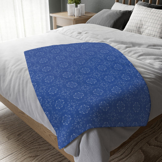 Velveteen Microfiber Blanket (Two-sided print) - Batik Scatter, Dark Blue